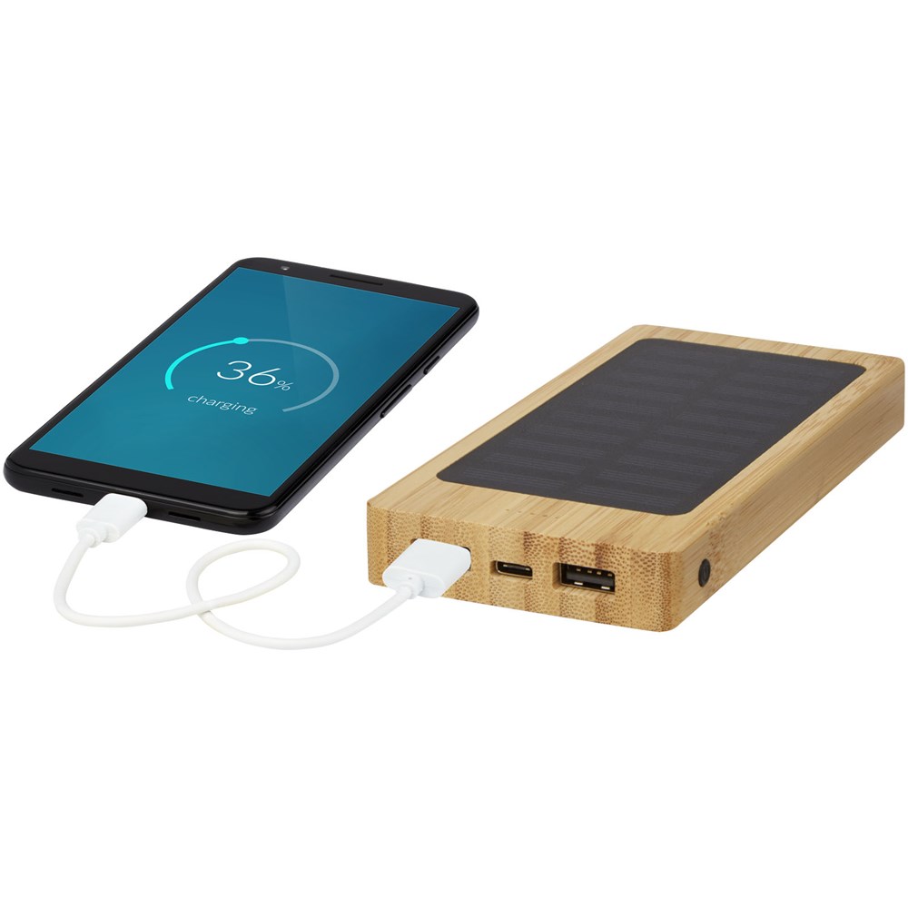 Alata bamboe powerbank van 8000 mAh op zonne-energie